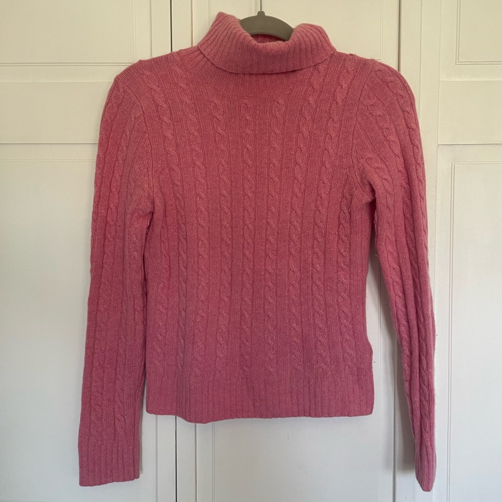 J. Crew Rose Cable Knit Turtleneck Sweater Wool/Rabbit Hair/Cashmere Blend Sz S